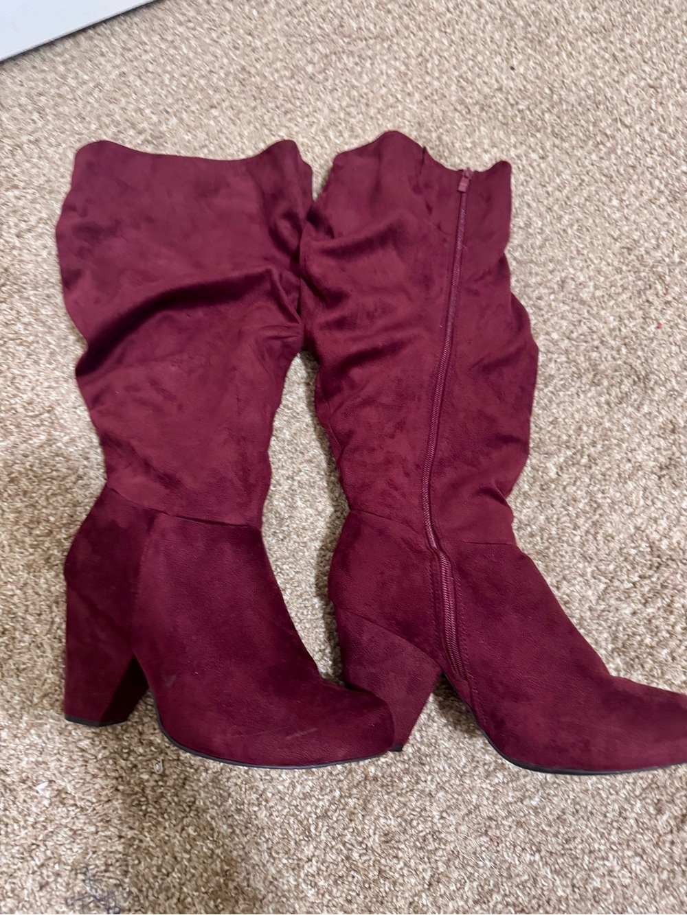Torrid Burgundy Suede-Look Knee-High Heeled Boots